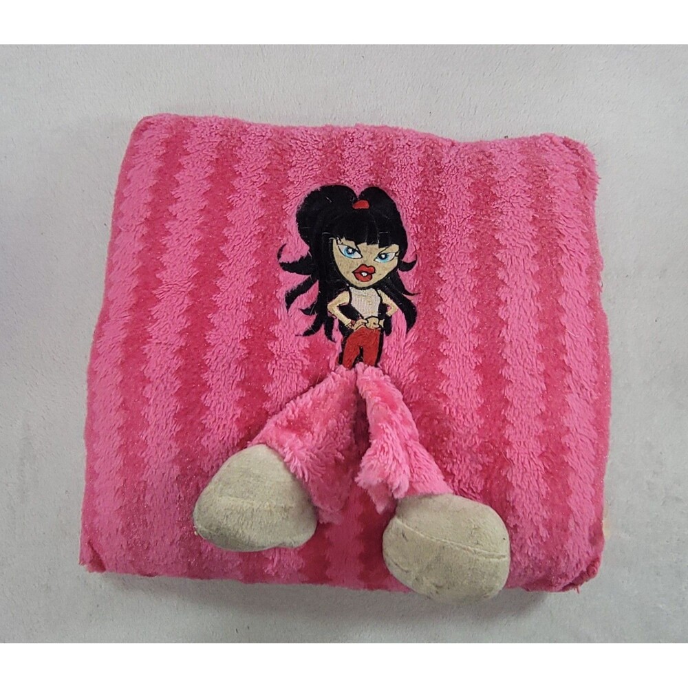 Rare Y2K Bratz Jade Inspired Pink Plush Throw Pillow 3D Legs Graphic Embroidered